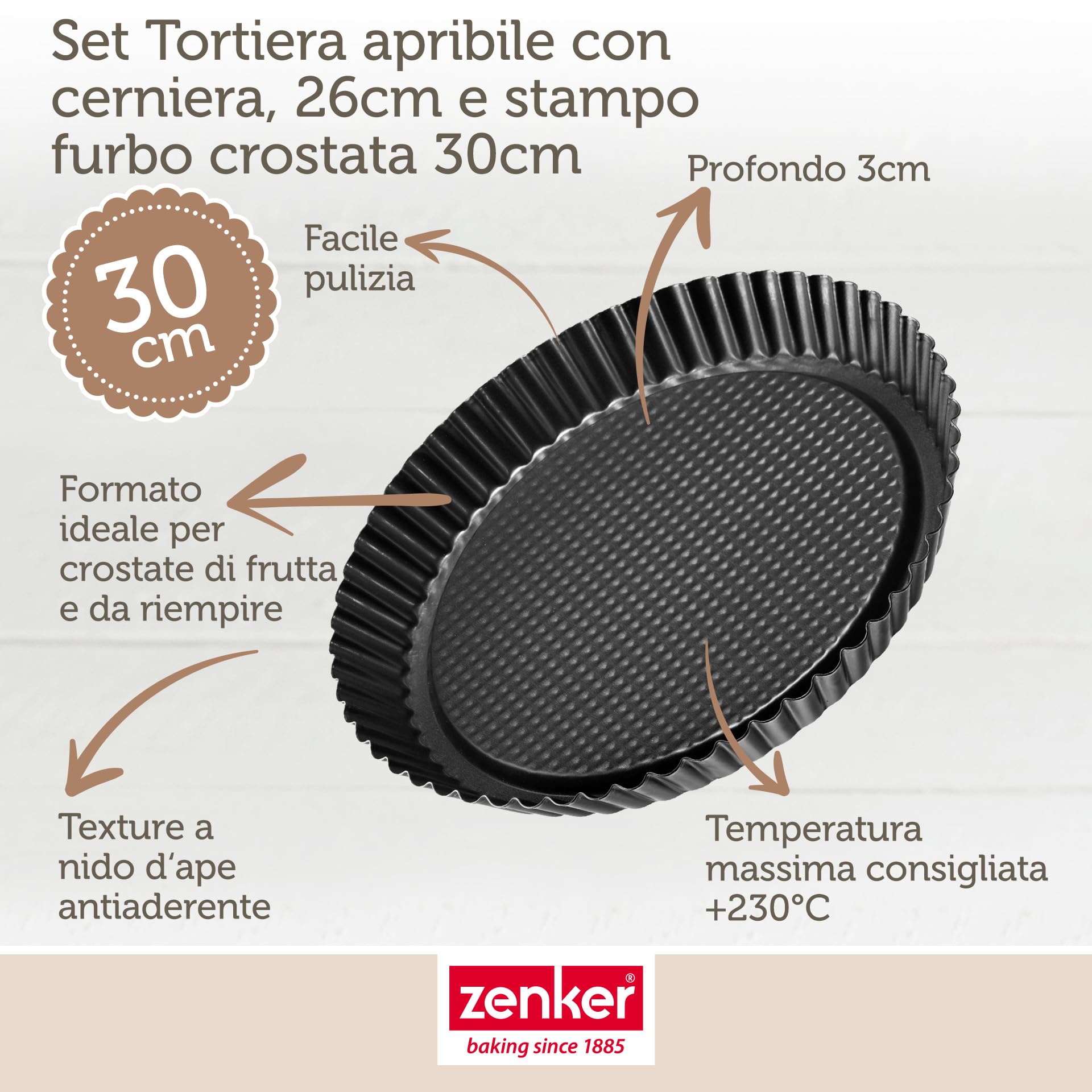 zenker-set-tortiera-a-cerniera-e-stampo-per-crostate-con-base-a-nido-d-ape-26-cm image 3