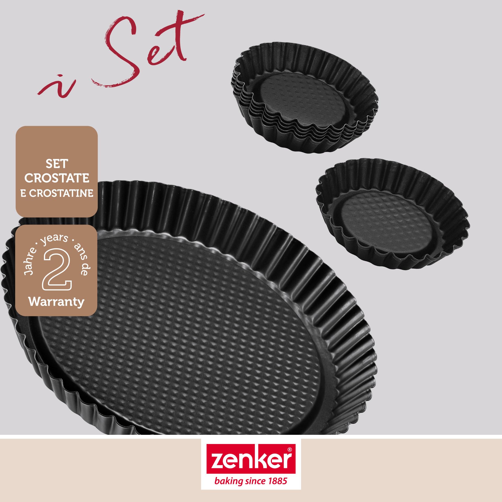 zenker-set-7-stampi-antiaderenti-tortiera-per-crostata-28-cm-6-mini-stampi-10-cm image 2