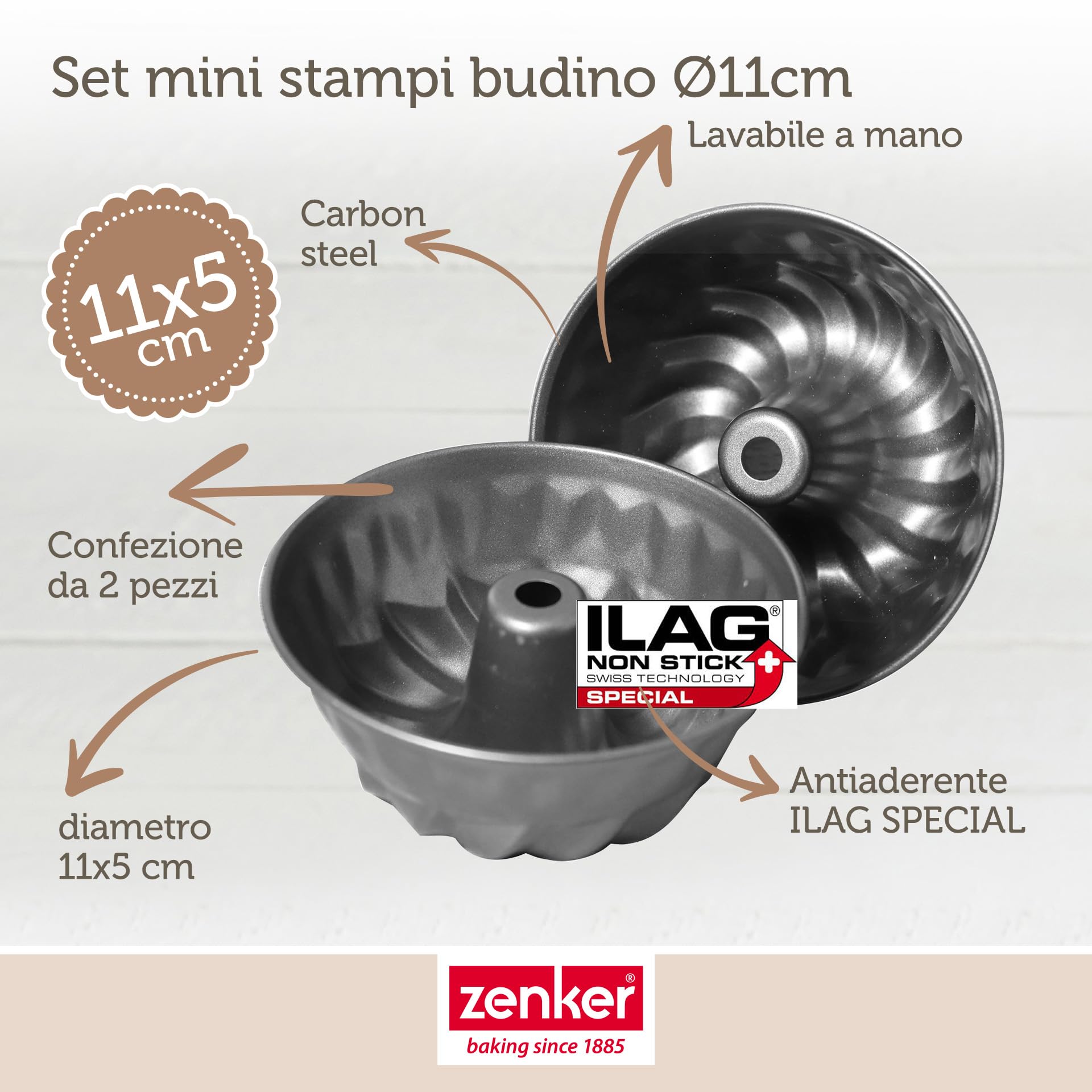 zenker-62208-set-2-mini-stampi-per-ciambelle-e-budini-in-acciaio-al-carbonio-ant image 4