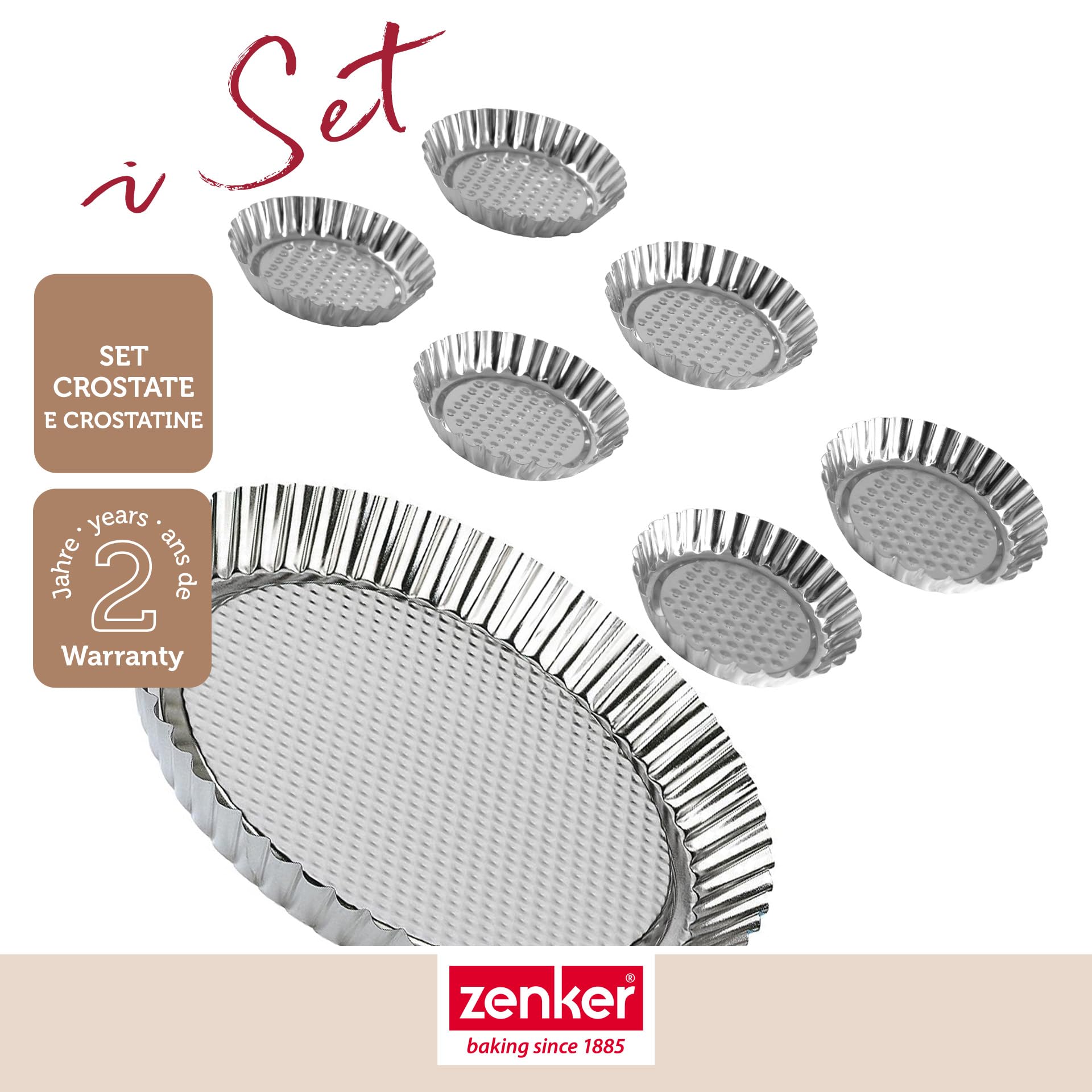 zenker-set-stampo-crostata-28-cm-6-stampi-monoporzione-9-5-cm-in-banda-stagnata- image 2