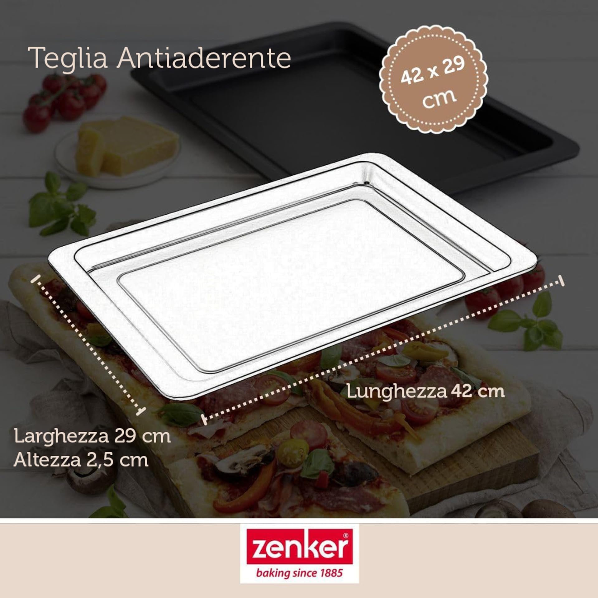 zenker-teglia-piastra-per-pizza-e-biscotti-42-x-29-cm-linea-black-metallic-accia image 3