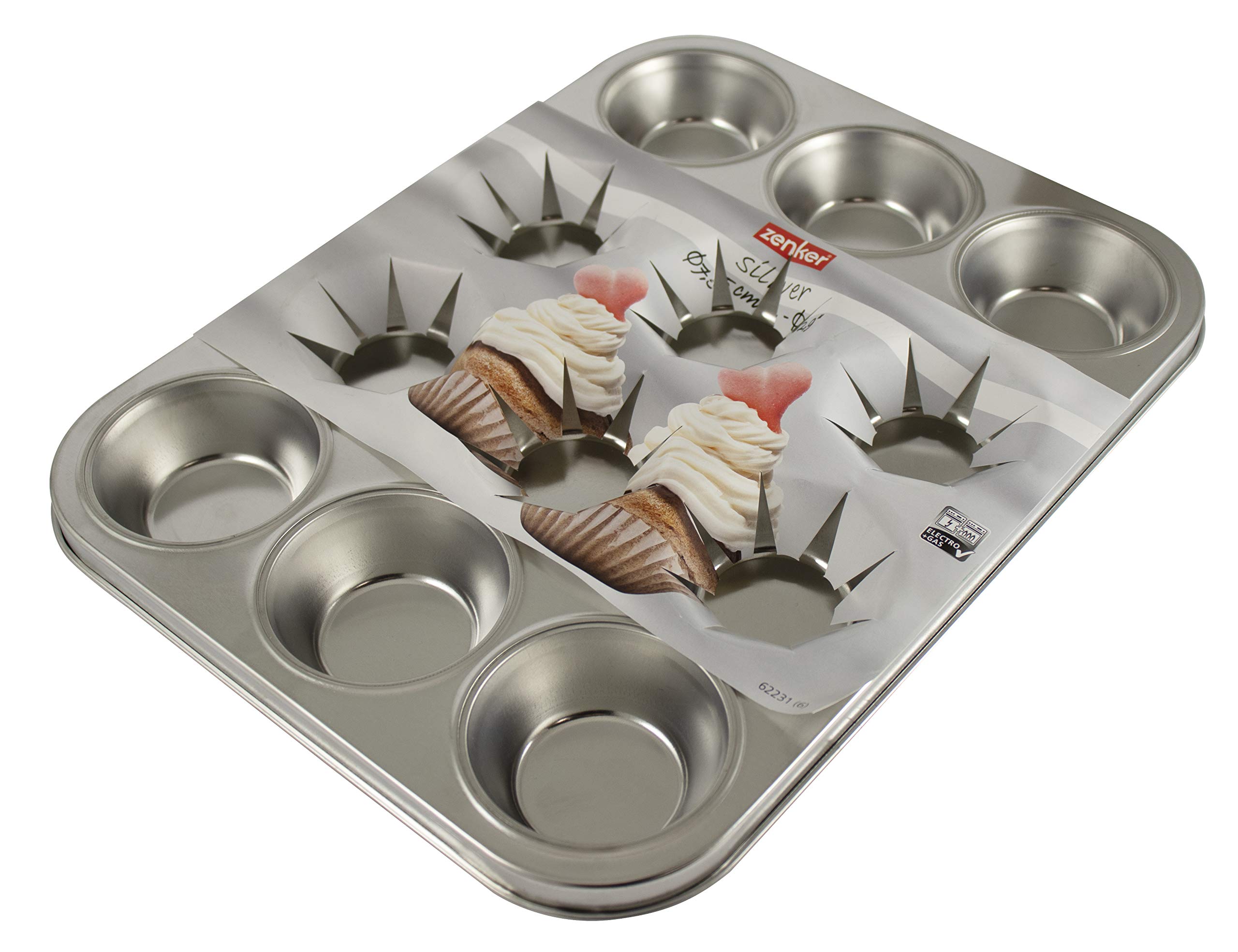 zenker-stampo-cupcake-muffin-a-12-impronte-37-5x28-5-cm-acciaio-stagnato-argento image 2
