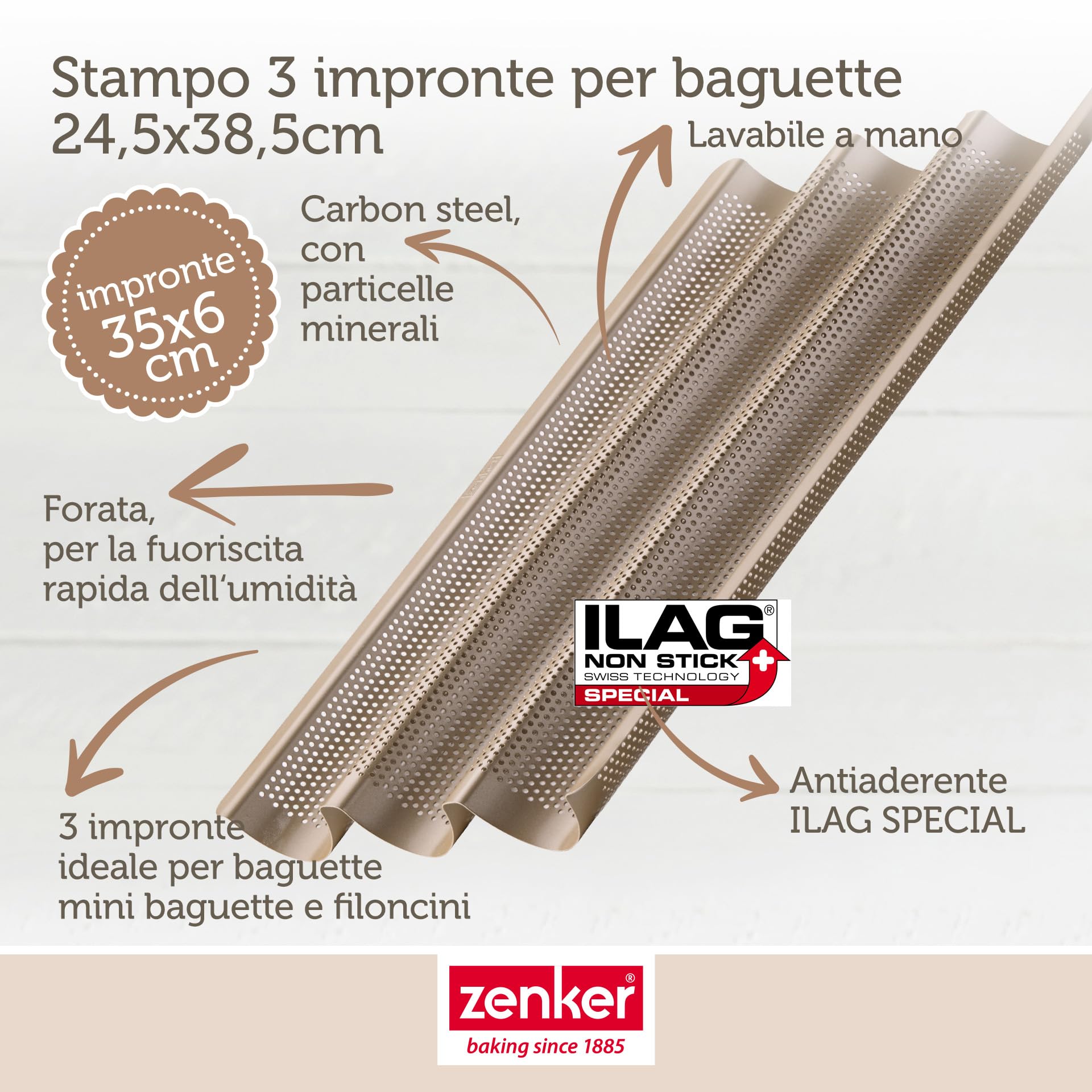 zenker-mojave-gold-set-3-teglie-per-baguette-perforate-con-rivestimento-antiader image 4