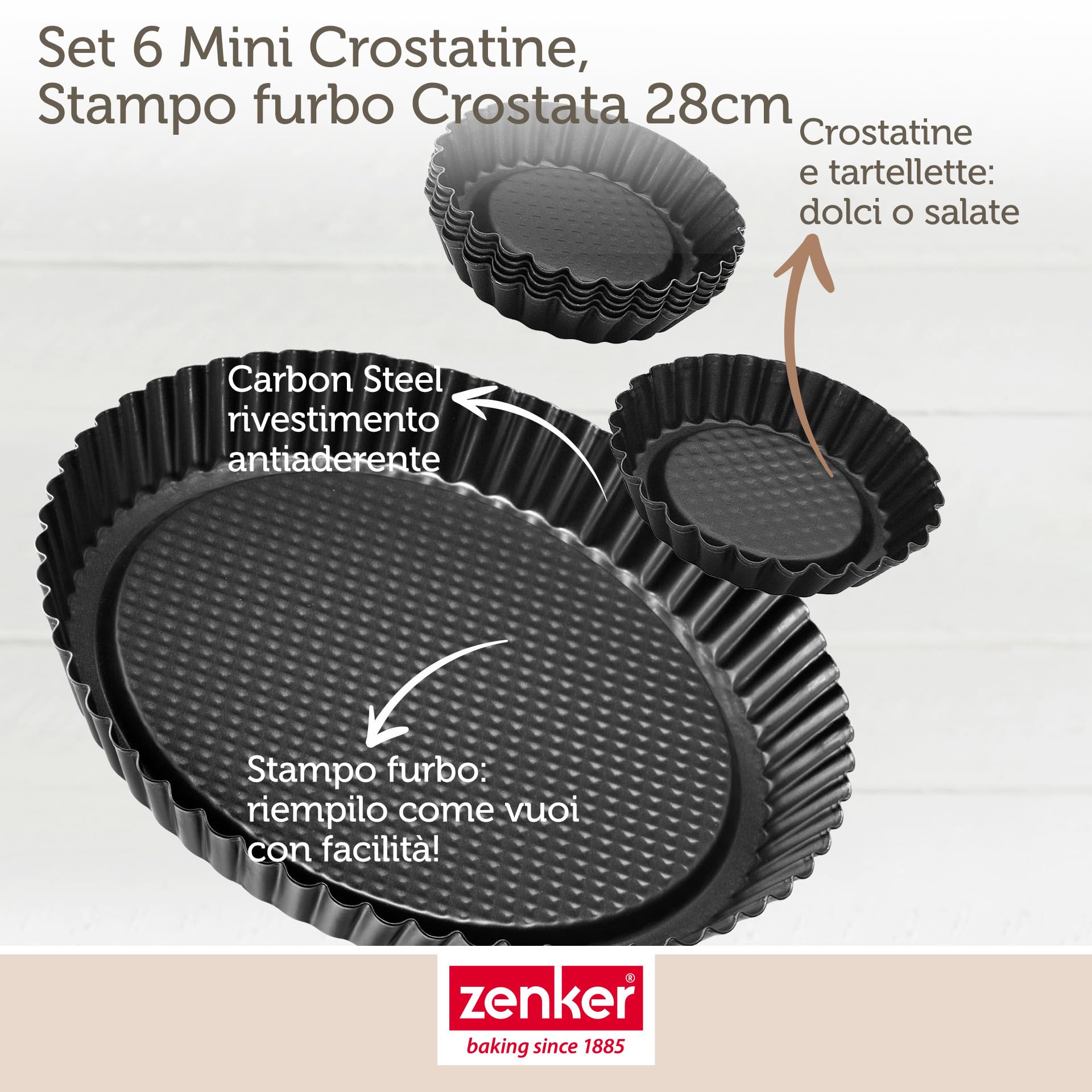 zenker-set-7-stampi-antiaderenti-tortiera-per-crostata-28-cm-6-mini-stampi-10-cm image 3