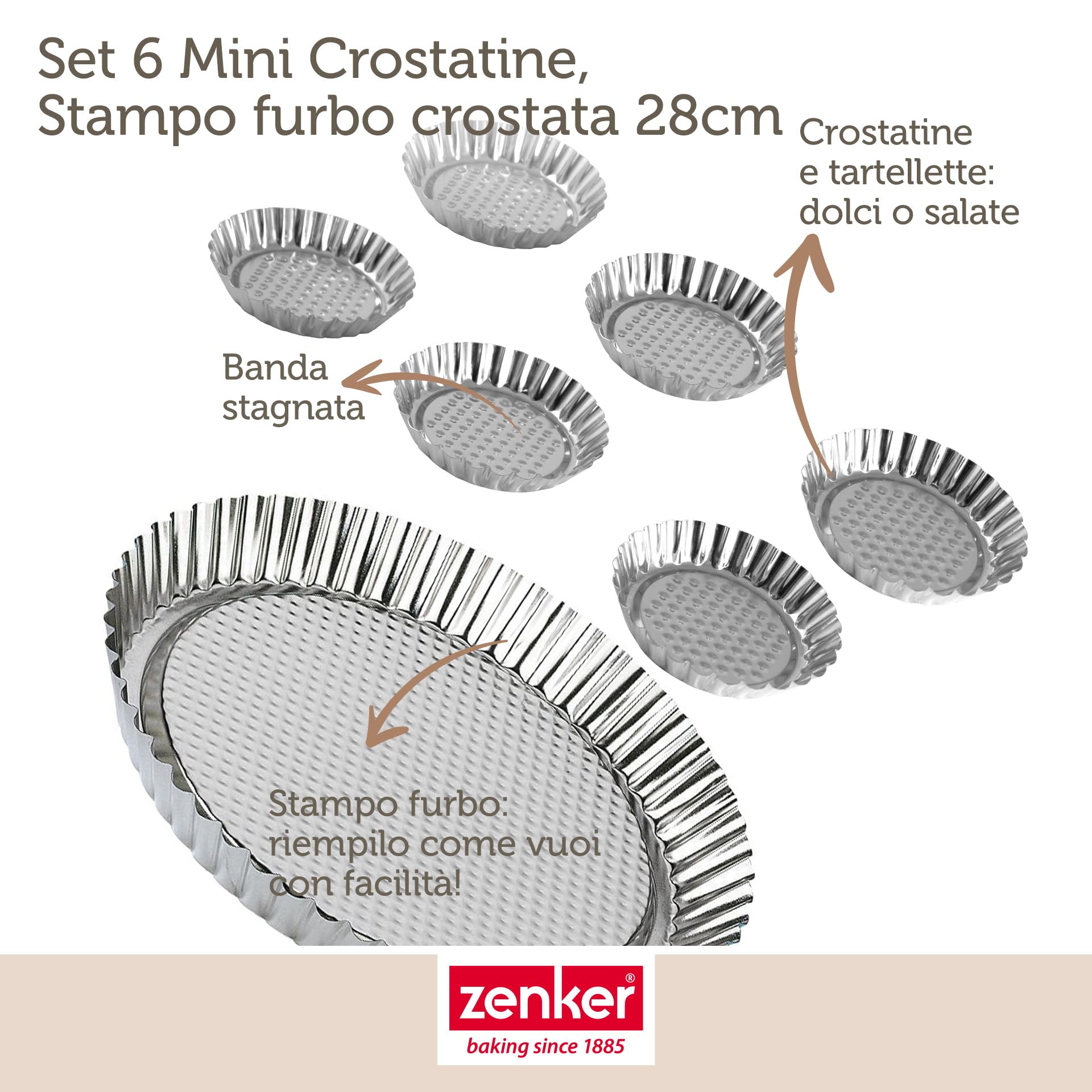 zenker-set-stampo-crostata-28-cm-6-stampi-monoporzione-9-5-cm-in-banda-stagnata- image 3