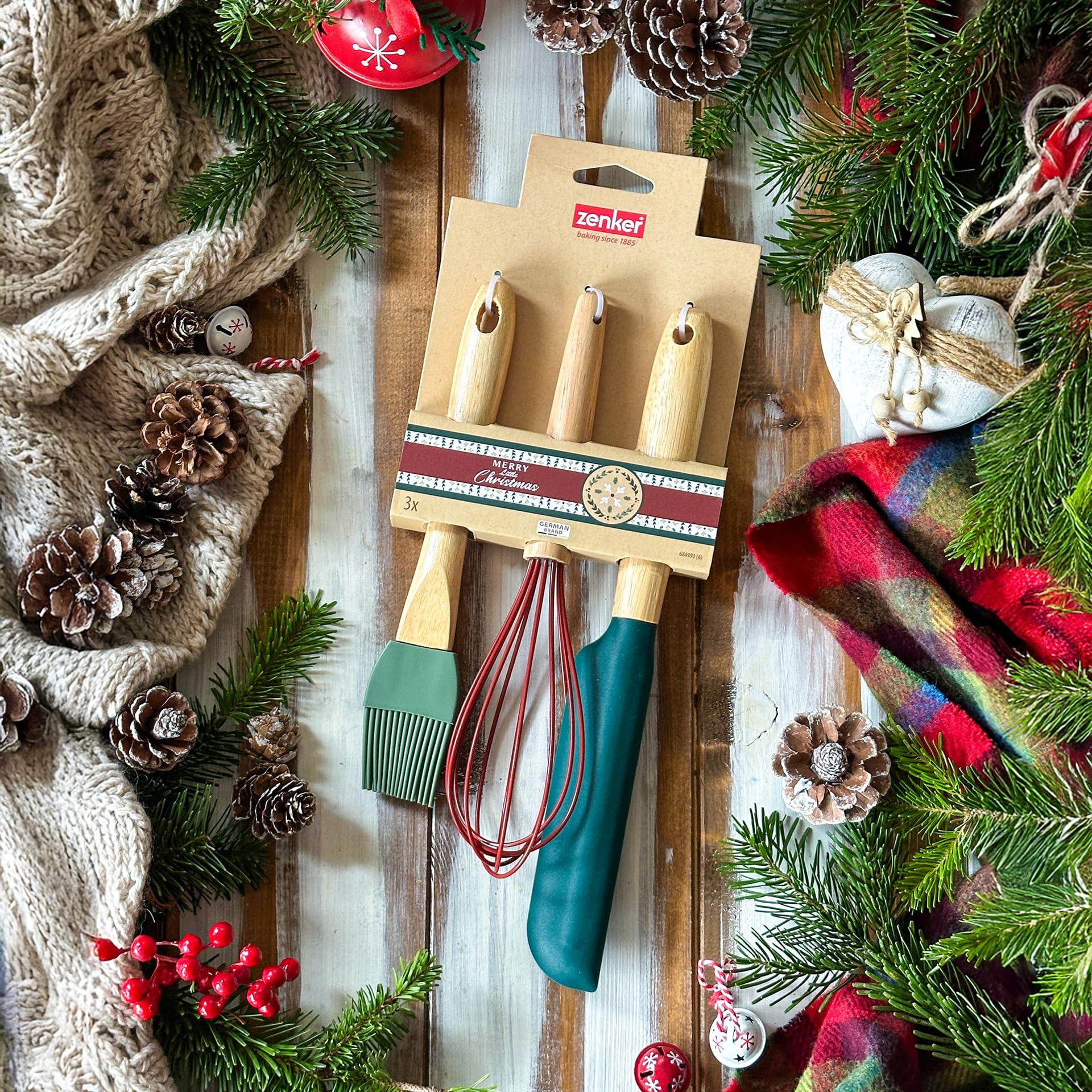 zenker-set-pasticceria-3-pezzi-frusta-rossa-29-cm-pennello-verde-23-cm-e-spatola image 2