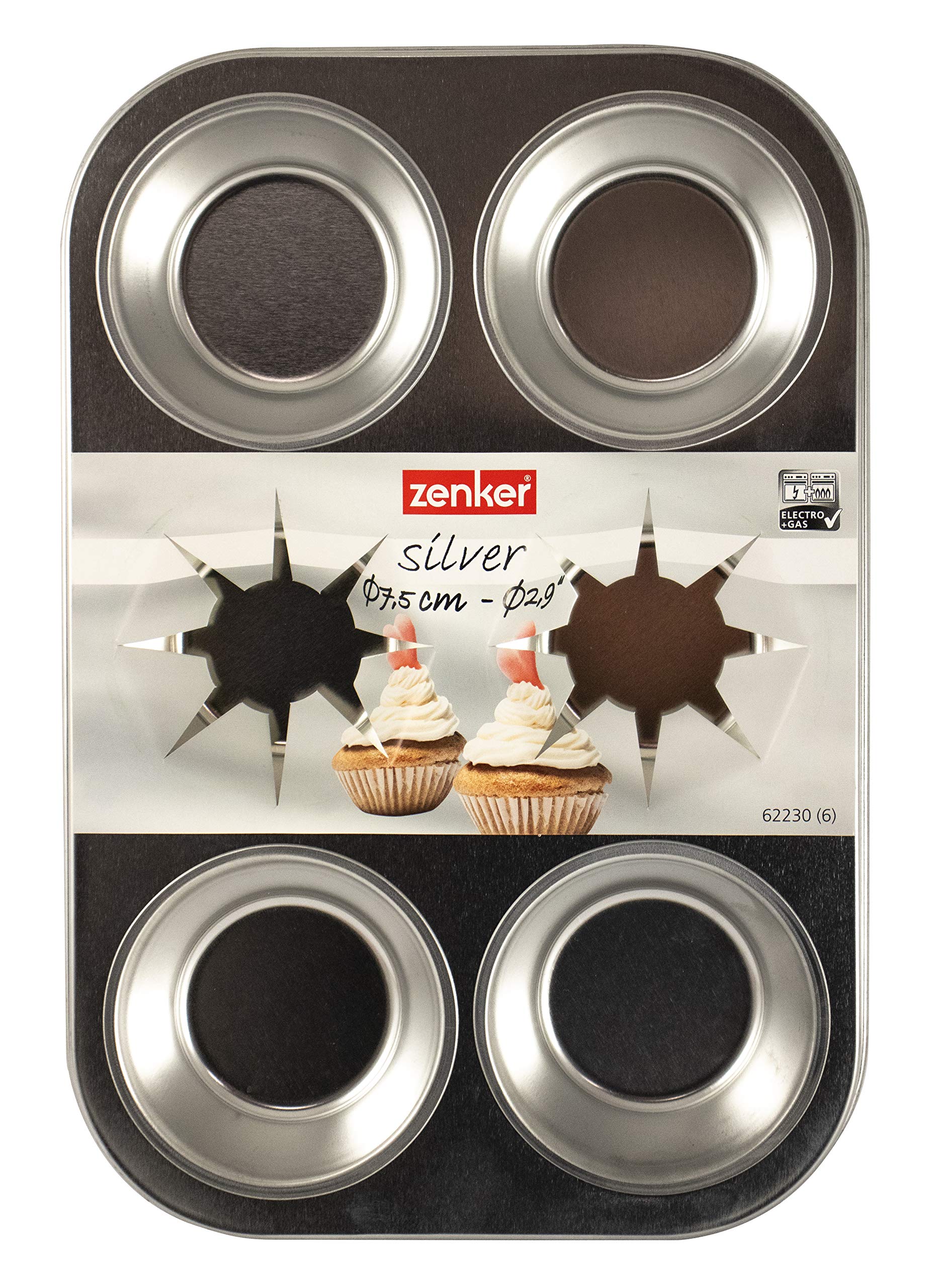 zenker-stampo-cupcake-muffin-6-impronte-29x19-5x3-cm-in-acciaio-stagnato-argento image 2